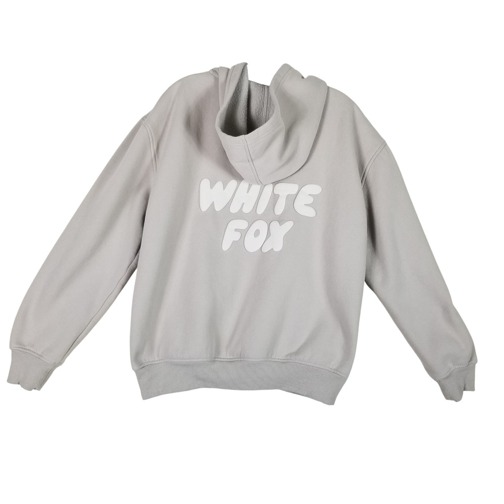 White Fox Hoodie Women S/M Grey Vol.3 Oversized Puff Print Fleece Streetwear